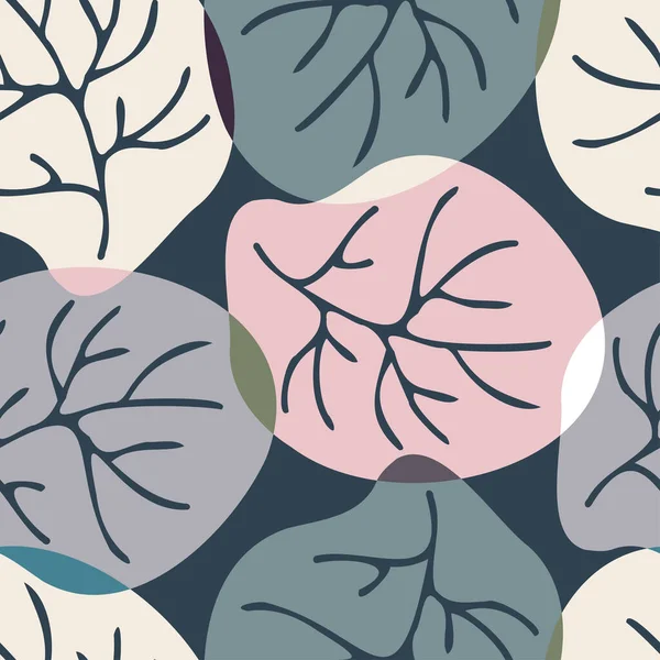 Бесшовный векторный ботанический узор красочные абстрактные формы дизайна с лезвиями травы — стоковый вектор