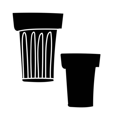 Su bardağı siluetlerinin izole edilmiş siyah-beyaz çizim tasarımı