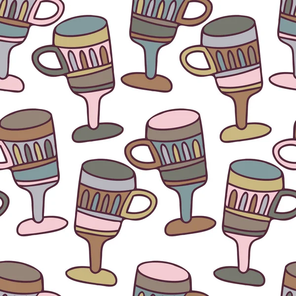 Diseño de ilustración de patrón vectorial sin costuras de siluetas de vidrio de vino caliente en colores pastel — Archivo Imágenes Vectoriales