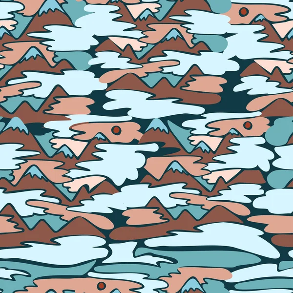 Nahtlose Vektor dekorative Musterillustration der Landschaft der Berge und bewölkten Himmel — Stockvektor