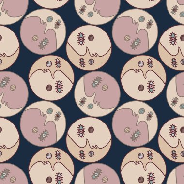 Lacivert arkaplanda renkli tılsım ay ile kusursuz soyut vektör deseni