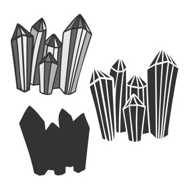 Çizgili tılsım kristalinin izole edilmiş siyah beyaz illüstrasyon tasarımı