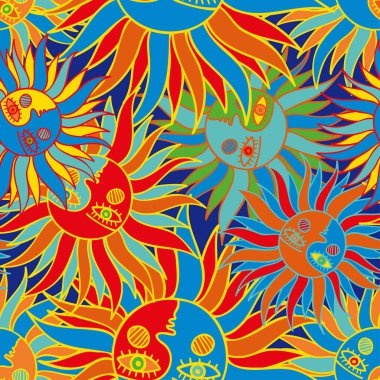 Vektörsüz desenli soyut çizgili güneşle gözlerin rengarenk tasarımı