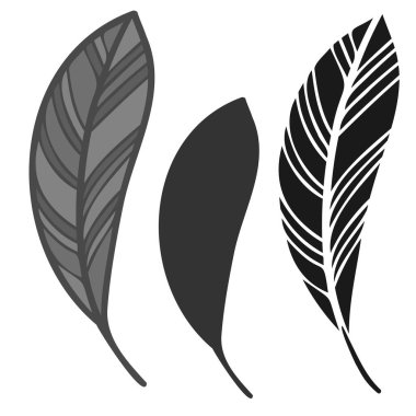 Soyut geometrik tüy şekilleriyle izole edilmiş siyah-beyaz çizim tasarımı