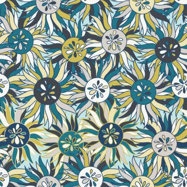 Pastel renkte parlak el çizimi çiçeklerin kusursuz desenleri.