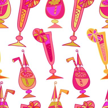 Parlak pembe limonlu kokteyl bardaklarının kusursuz vektör çizimi