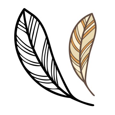 Soyut geometrik tüy şekilleriyle izole edilmiş siyah-beyaz çizim tasarımı