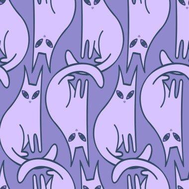 Vektör desensiz çizgi film dekoratif sevimli beyaz uyuyan kediler.