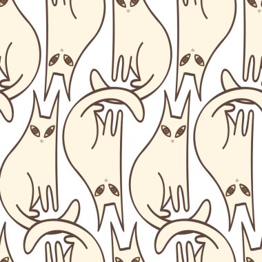 Vektör desensiz çizgi film dekoratif sevimli beyaz uyuyan kediler.