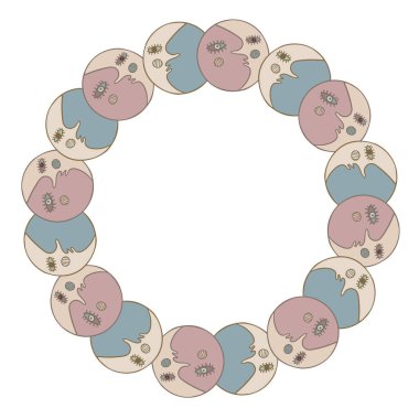 Renkli tılsımlı ay çerçeve dairesiyle izole edilmiş soyut vektör çizimi