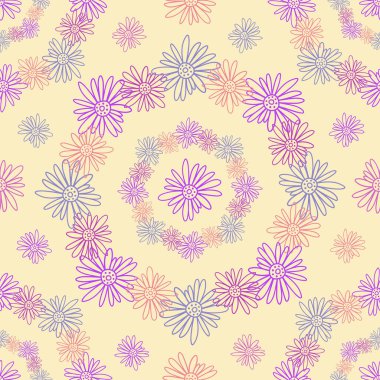 Parlak el çizimi çiçeklerin pastel tonlarda daireler çizerek renksiz dizaynı.