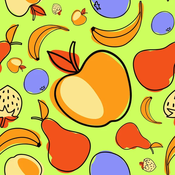 Moderne naadloze vector patroon abstracte silhouetten van zomerfruit in felle kleuren — Stockvector