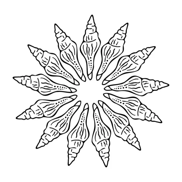 Διακοσμητικό απομονωμένο μαύρο και άσπρο διάνυσμα κομψό σχεδιασμό εικονογράφηση του κοχύλι σε floral μορφή — Διανυσματικό Αρχείο