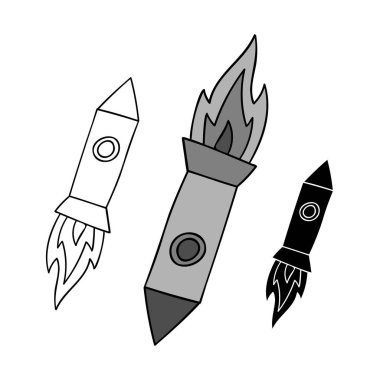 Roketlerin izole edilmiş siyah-beyaz dekoratif tasarımı