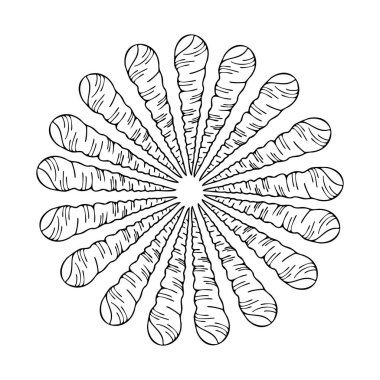 Dekoratif izole edilmiş siyah-beyaz vektör. Çiçek şeklinde deniz kabuğu tasarımı.