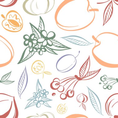 Modern, renksiz vektör desenli soyut silüetler yaz çukur meyvelerinin pastel tonlarında