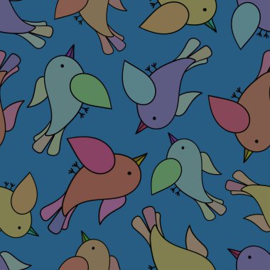 Çizgi film kuşlarının renksiz renksiz vektör deseni çizimi.