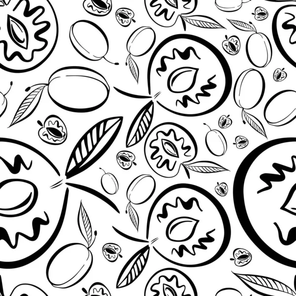 Modern kusursuz vektör siyah beyaz desenli soyut yaz çukur meyveleri siluetleri