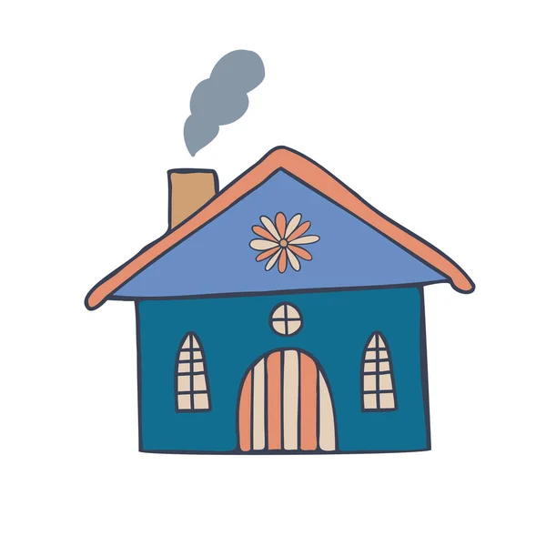 Geïsoleerde kleurrijke vector illustratie van een schattig cartoon blauw huis — Stockvector