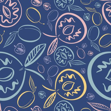 Modern, renksiz vektör desenli soyut silüetler yaz çukur meyvelerinin pastel tonlarında