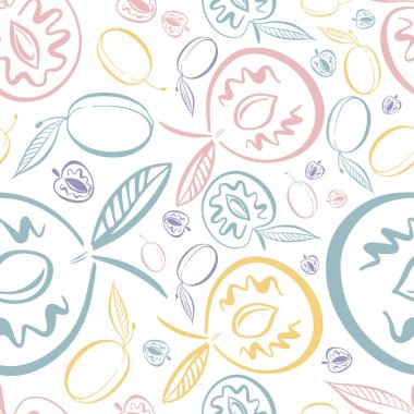 Modern, renksiz vektör desenli soyut silüetler yaz çukur meyvelerinin pastel tonlarında