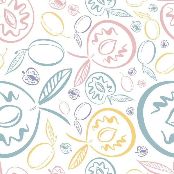 Modern, renksiz vektör desenli soyut silüetler yaz çukur meyvelerinin pastel tonlarında