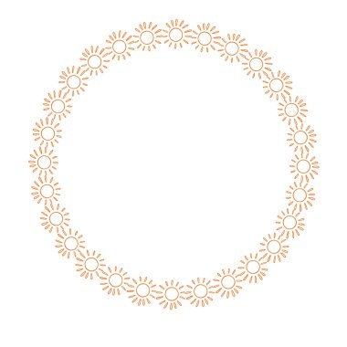 Renkli çizgi film resimleriyle izole edilmiş soyut vektör çizimi. Güneş çerçeve dairesi pastel sarısı.