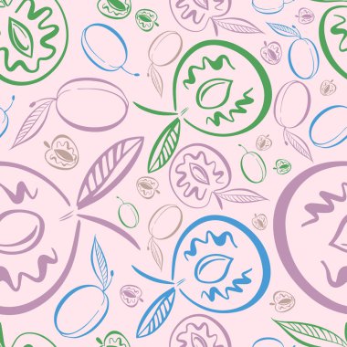 Modern, renksiz vektör desenli soyut silüetler yaz çukur meyvelerinin pastel tonlarında