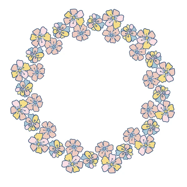 Векторная декоративная ботаническая гирлянда из весенних цветов в пастельных тонах — стоковый вектор