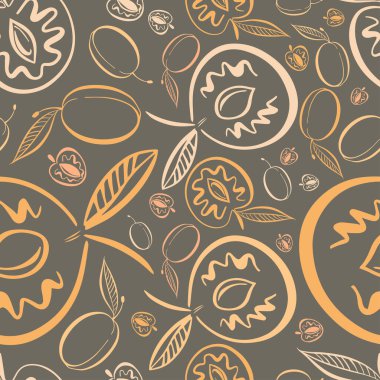 Modern, renksiz vektör desenli soyut silüetler yaz çukur meyvelerinin pastel tonlarında