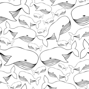 Dekoratif karikatür balinasının kusursuz siyah beyaz çizgili deseni