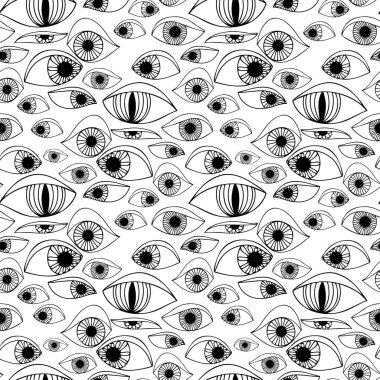 Çizgili parlak göz şekillerinin kusursuz siyah beyaz desenleri.