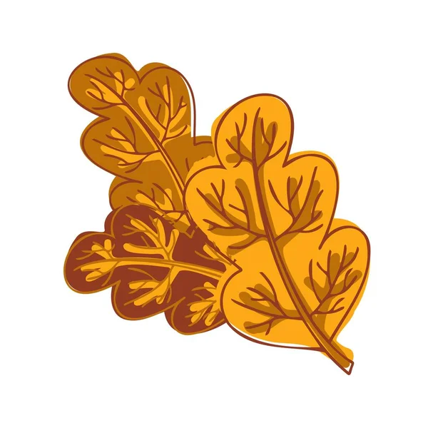 따로 떨어져 있는 원추형 의가 을 잎들 이 주황 색조를 띤 꽃다발 과 실루엣으로 장식되어 있다 — 스톡 벡터