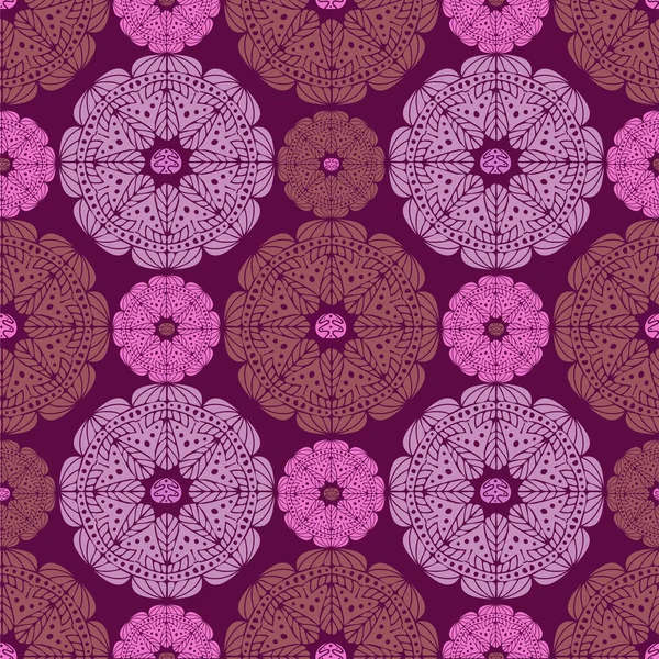 Векторний безшовний візерунок барвистий дизайн абстрактних вишитих квітів в червоних і рожевих тонах — стоковий вектор