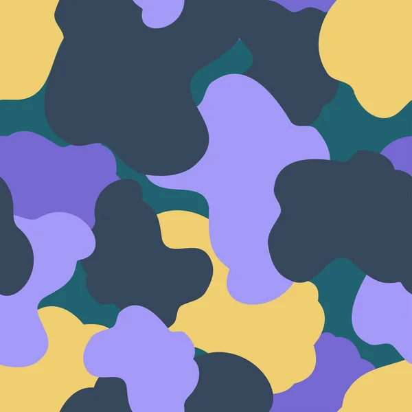 Gambar desain vektor yang mulus menggambarkan pola bentuk abstrak awan dalam warna ungu dan hijau gelap dan kuning - Stok Vektor