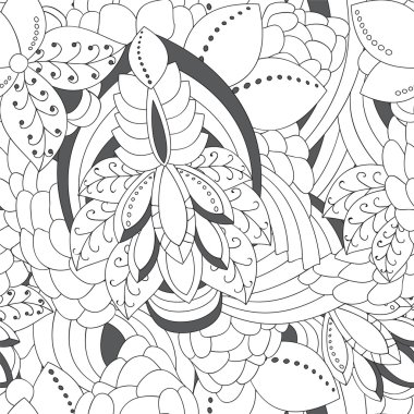 hisse senedi vektör sorunsuz doodle siyah ve beyaz çiçek desenli. Ori