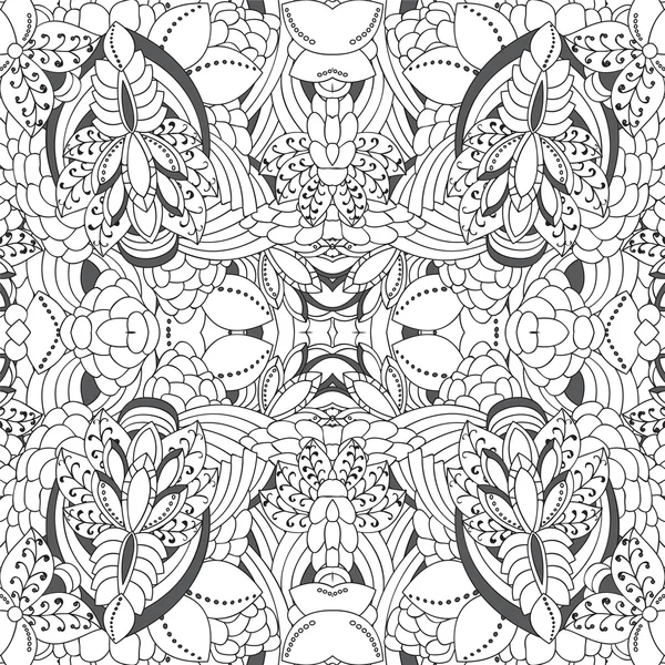 Stock vector seamless doodle black and white floral pattern. ori — Stock Vector