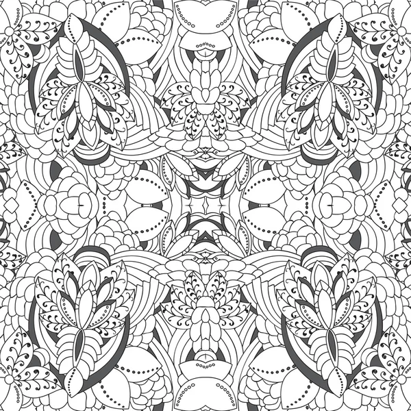 Voorraad vector naadloze doodle zwart-wit bloemmotief. Ori — Stockvector