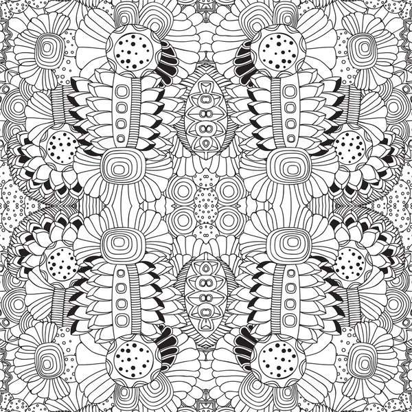 Stock vector seamless doodle black and white floral pattern. ori — Stock Vector