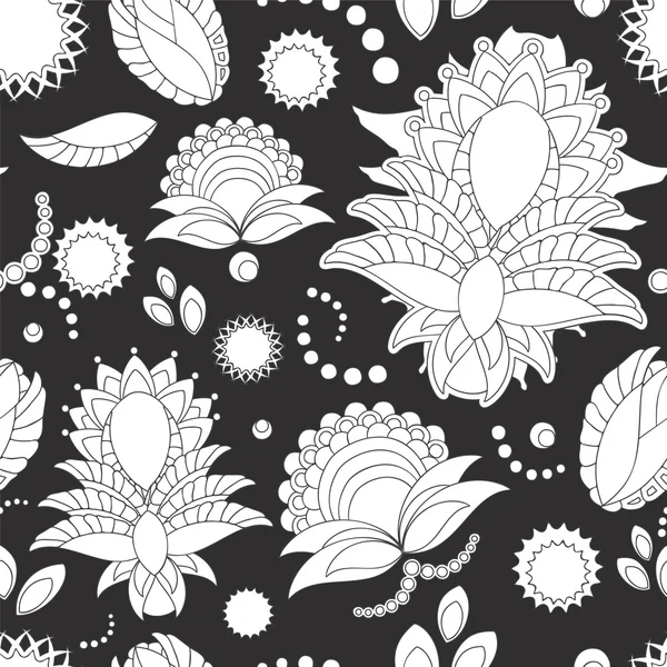 Vektorové bezešvé doodle černé a bílé květinovým vzorem. Ori — Stockový vektor