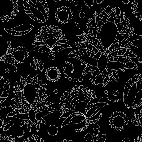 Vector de stock sin costura garabato patrón floral blanco y negro. Oi — Archivo Imágenes Vectoriales