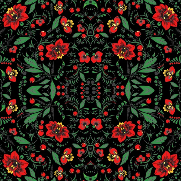 stok vektör sorunsuz desen. oryantal veya rus kırmızı çiçek