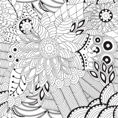 hisse senedi vektör sorunsuz doodle siyah ve beyaz çiçek desenli. Ori