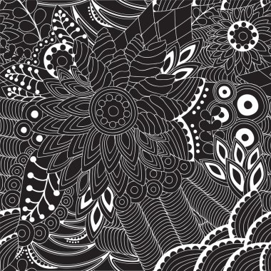 hisse senedi vektör sorunsuz doodle siyah ve beyaz çiçek desenli. Ori