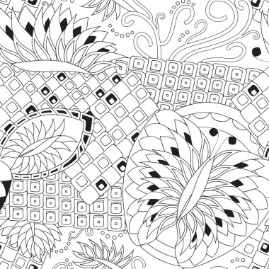 hisse senedi vektör sorunsuz doodle siyah ve beyaz çiçek desenli. Ori