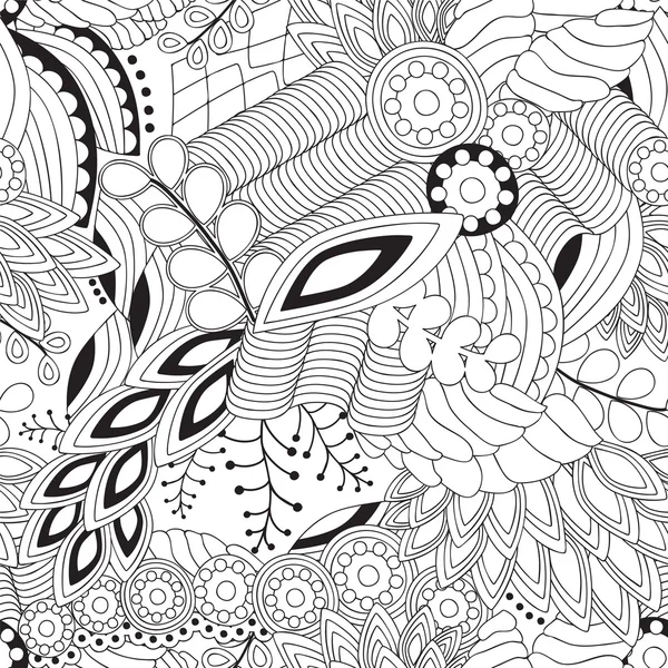 Hisse senedi vektör sorunsuz doodle siyah ve beyaz çiçek desenli. Ori — Stok Vektör