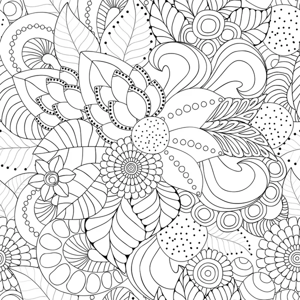 Stock vector seamless doodle floral pattern. black and white — Stock Vector