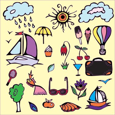 yaz günü öğeleri ayarlayın. hisse senedi vektör. çizgi film