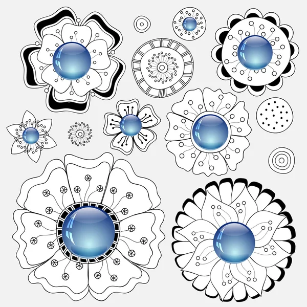 Uppsättning av doodle blommor. lager vektor illustration. dekorativa ele — Stock vektor