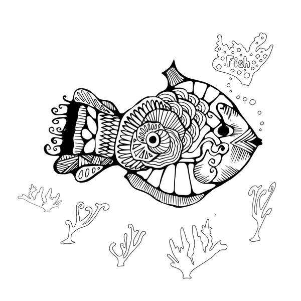 Único peixe de desenhos animados isolado. ilustração do vetor estoque . — Vetor de Stock